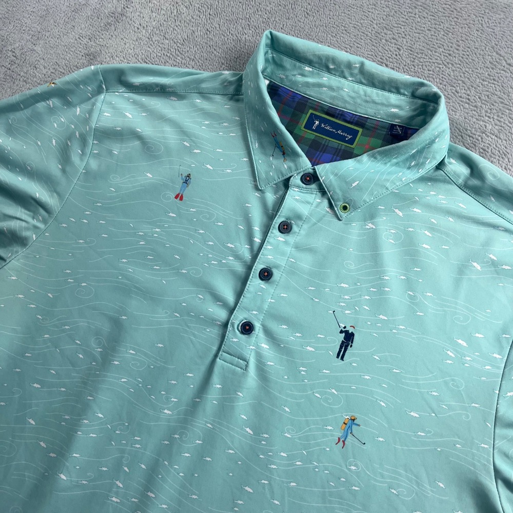 William Murray Golf Mens Large Seafoam Scuba Diver Performance Polo Shirt